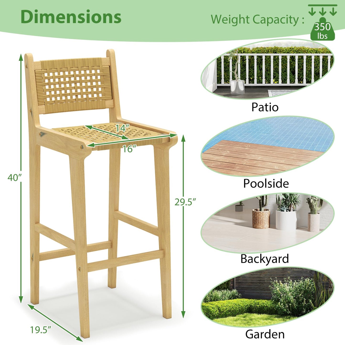 Tangkula Patio Teak Wood Bar Stools（1/2/4）