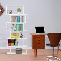 6 Shelf Bookcase, Modern S-Shaped Z-Shelf Style Bookshelf