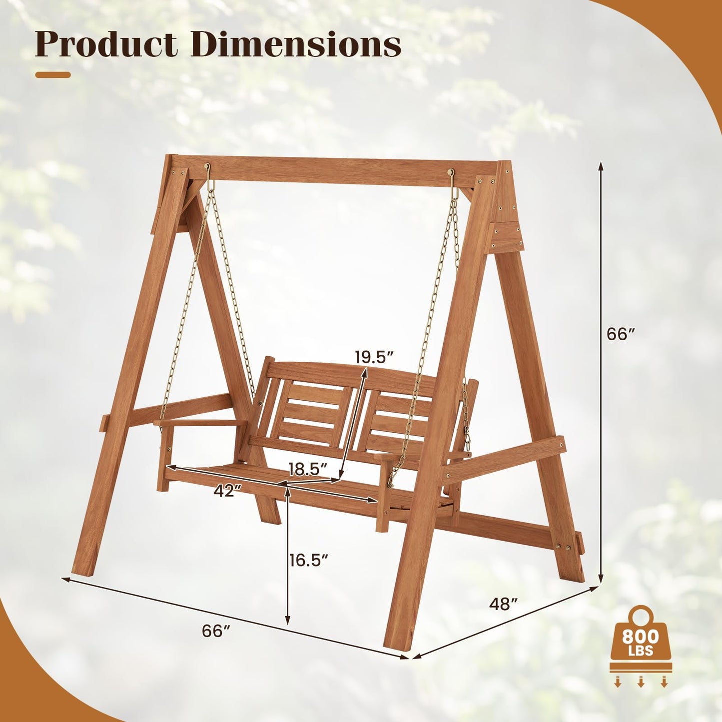 Tangkula 2-Seater Wood Porch Swing with Stand