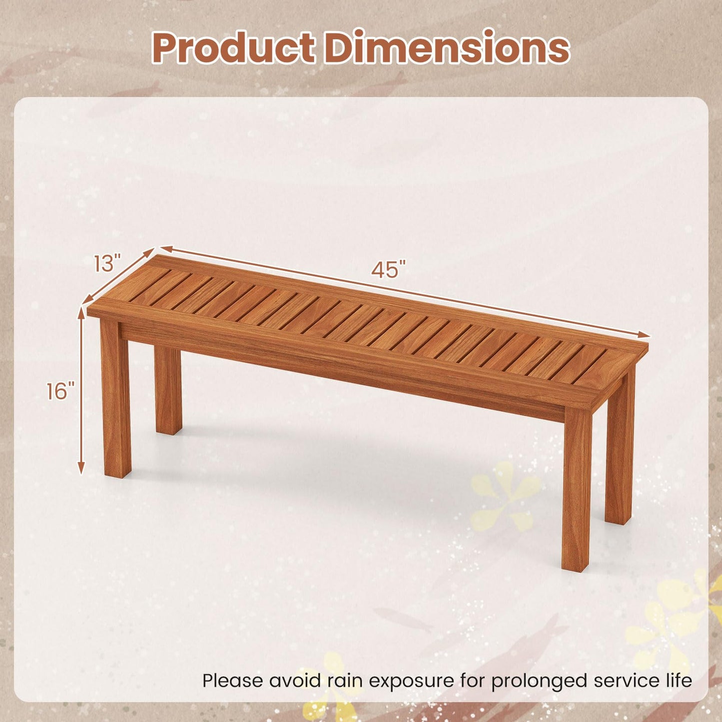 Banc de jardin Tangkula à 2 places sans dossier avec assise à lattes
