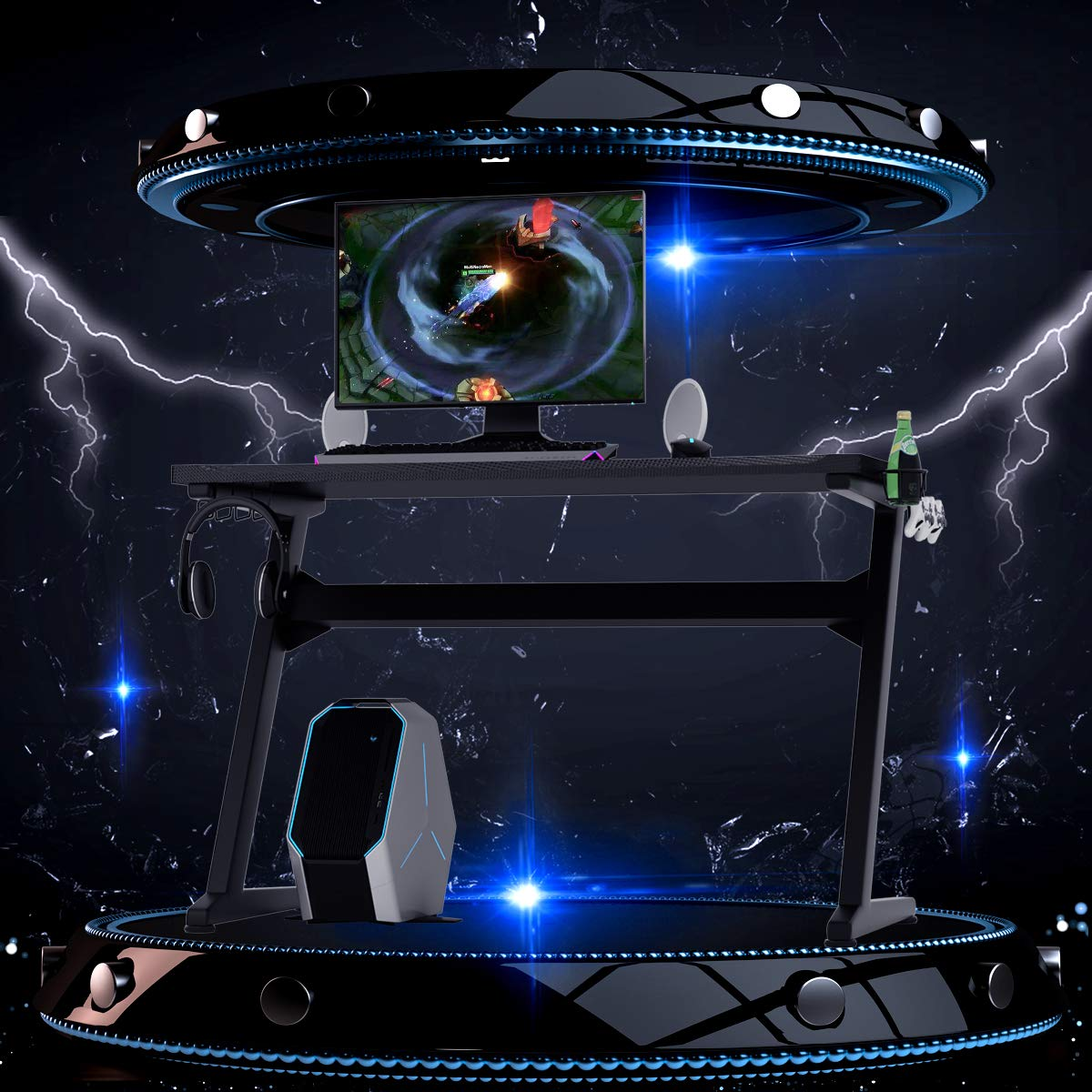 Tangkula Gaming Desk, Z Shaped Ergonomic Gaming Computer Desk
