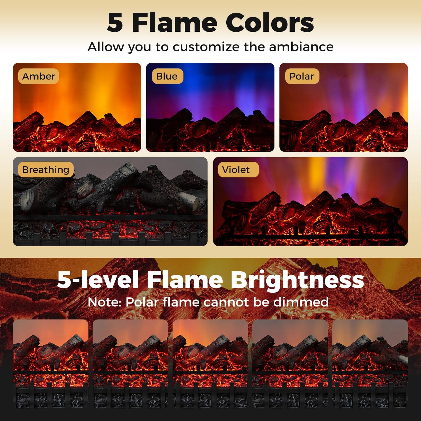 Tangkula 26 Inch Electric Fireplace Insert Log with Adjustable Flame & Brightness