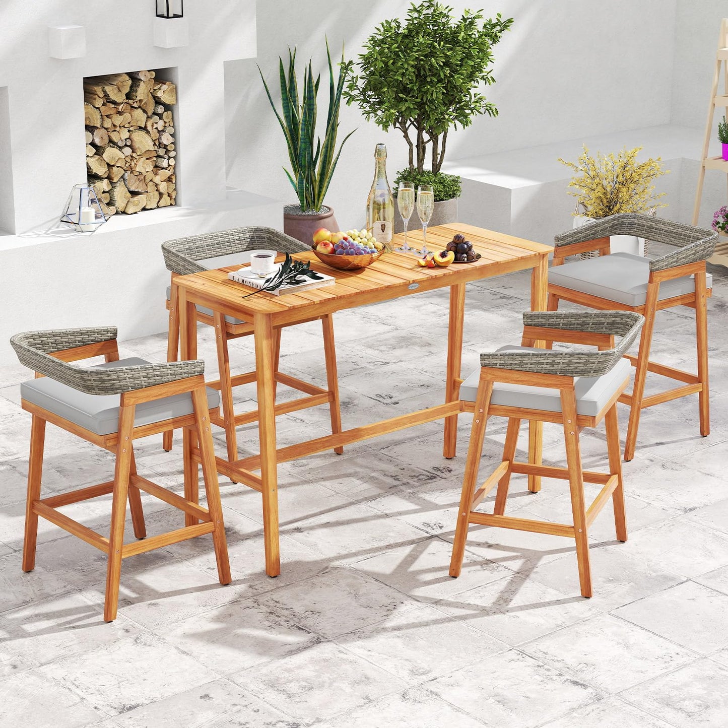 Tangkula 5 Piece Patio Counter Height Bar Set
