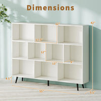 Tangkula Modern 55" L 10-Cube Bookcase with 5 Tapered Metal Legs