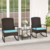 Tangkula 3 Pieces Rocking Wicker Bistro Set, Outdoor Front Porch Rocker Chairs Conversation Set