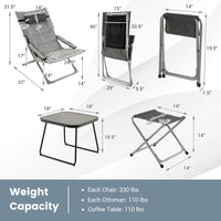 Tangkula 5 Piece Patio Sling Chair Set, Folding Beach Lawn Chairs with Ottoman & Coffee Table