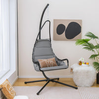 Tangkula Swing Chair with Stand, Hanging Egg Chair with Cushion, Indoor Outdoor Hammock Chair