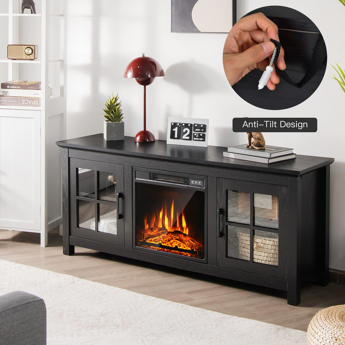 Tangkula 58 Inches TV Console with Fireplace Insert, Fireplace TV Stand for TVs up to 65 Inches