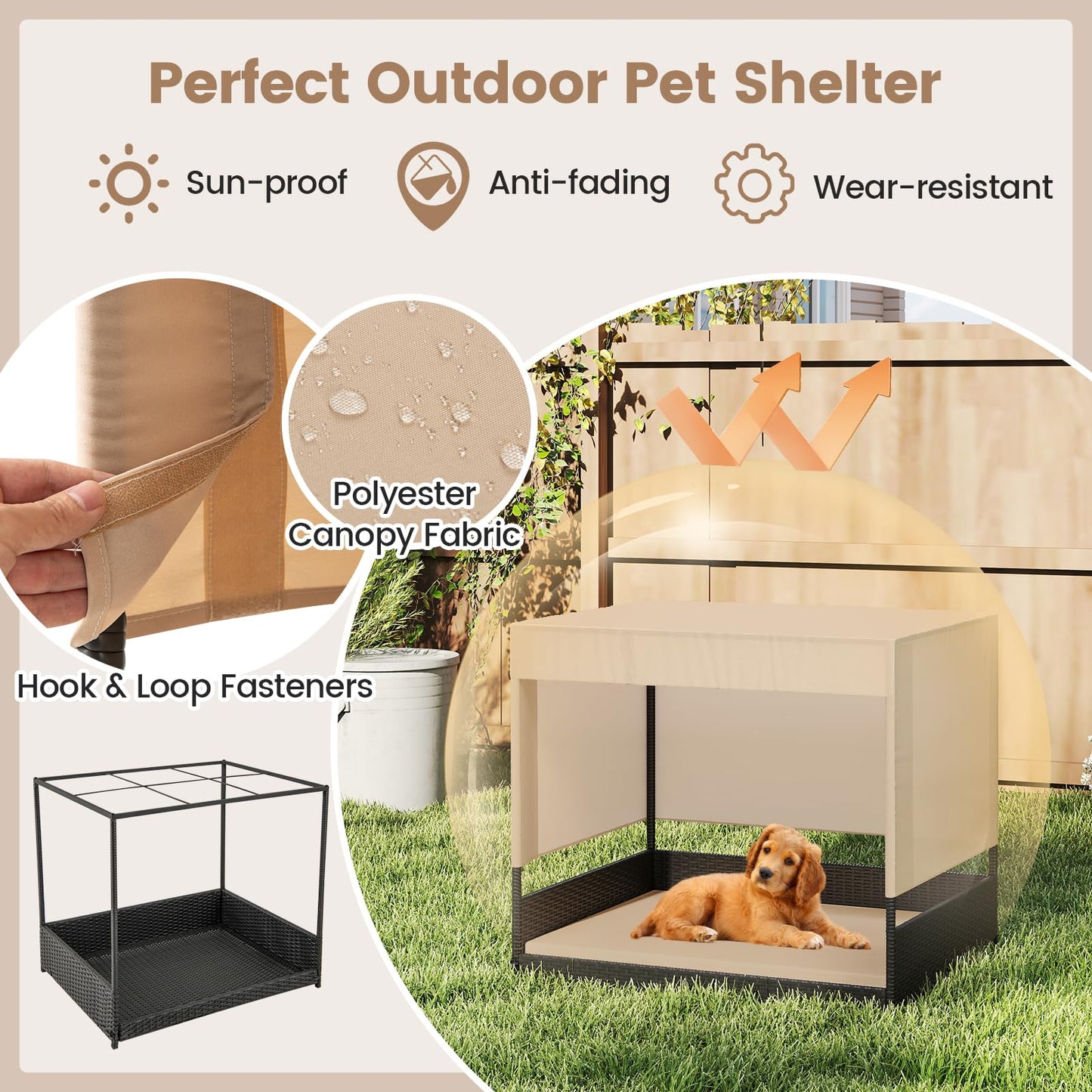 Tangkula Elevated Wicker Dog House for Small to Medium Breeds