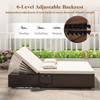 Tangkula Patio Double Chaise Lounge, Patiojoy 6 Position Adjustable Wicker Recliner Bed
