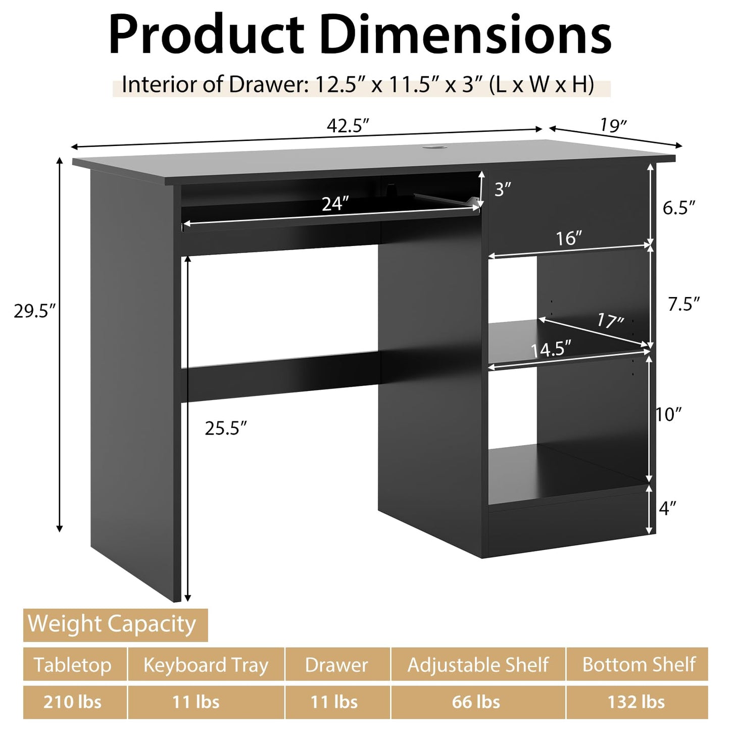 Tangkula Desk with Drawer, Wooden Computer Desk with Pull-Out Keyboard Tray & Adjustable Storage Shelves