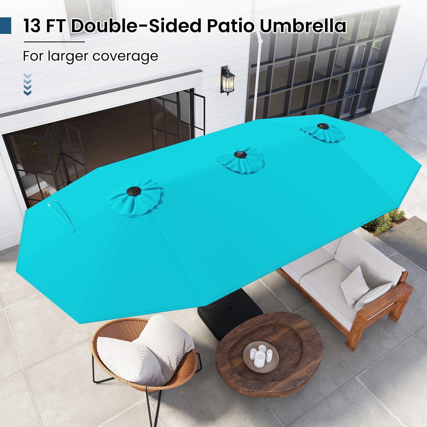 Tangkula 13FT Double-sided Patio Umbrella with Solar Lights