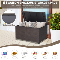 Tangkula 133 Gallon Deck Storage Box, Patio Rattan Storage Container with 2 Universal Wheels