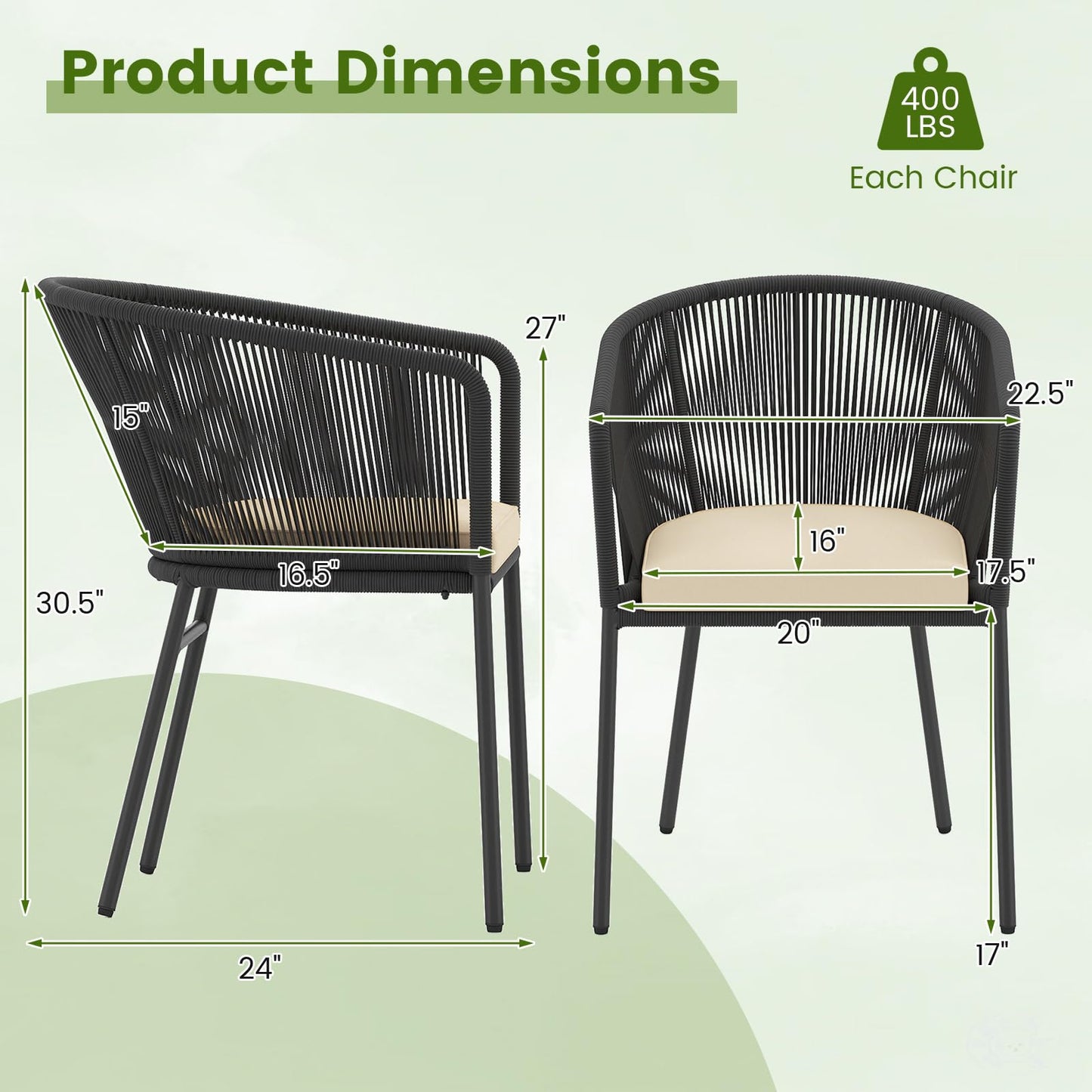 Tangkula Patio Chairs Set of 4 w/Curved Backrest