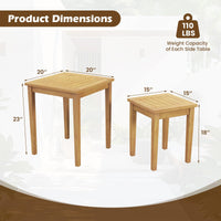 Tangkula 2 Pieces Patio Nesting Table, Teak Wood Outdoor Space Saving Design Square End Table for Poolside, Lawn, Garden, Balcony (Natural)