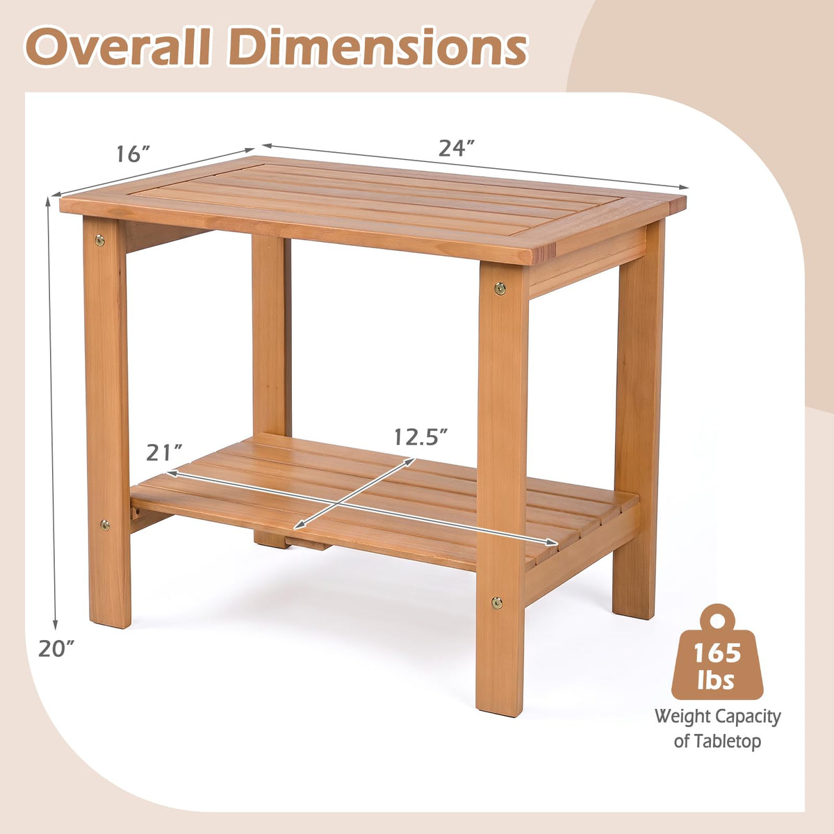 Tangkula Outdoor 2-Tier Eucalyptus Wood Side Table ( Rectangular,1/2)