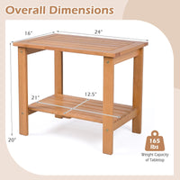 Tangkula Outdoor 2-Tier Eucalyptus Wood Side Table ( Rectangular,1/2)