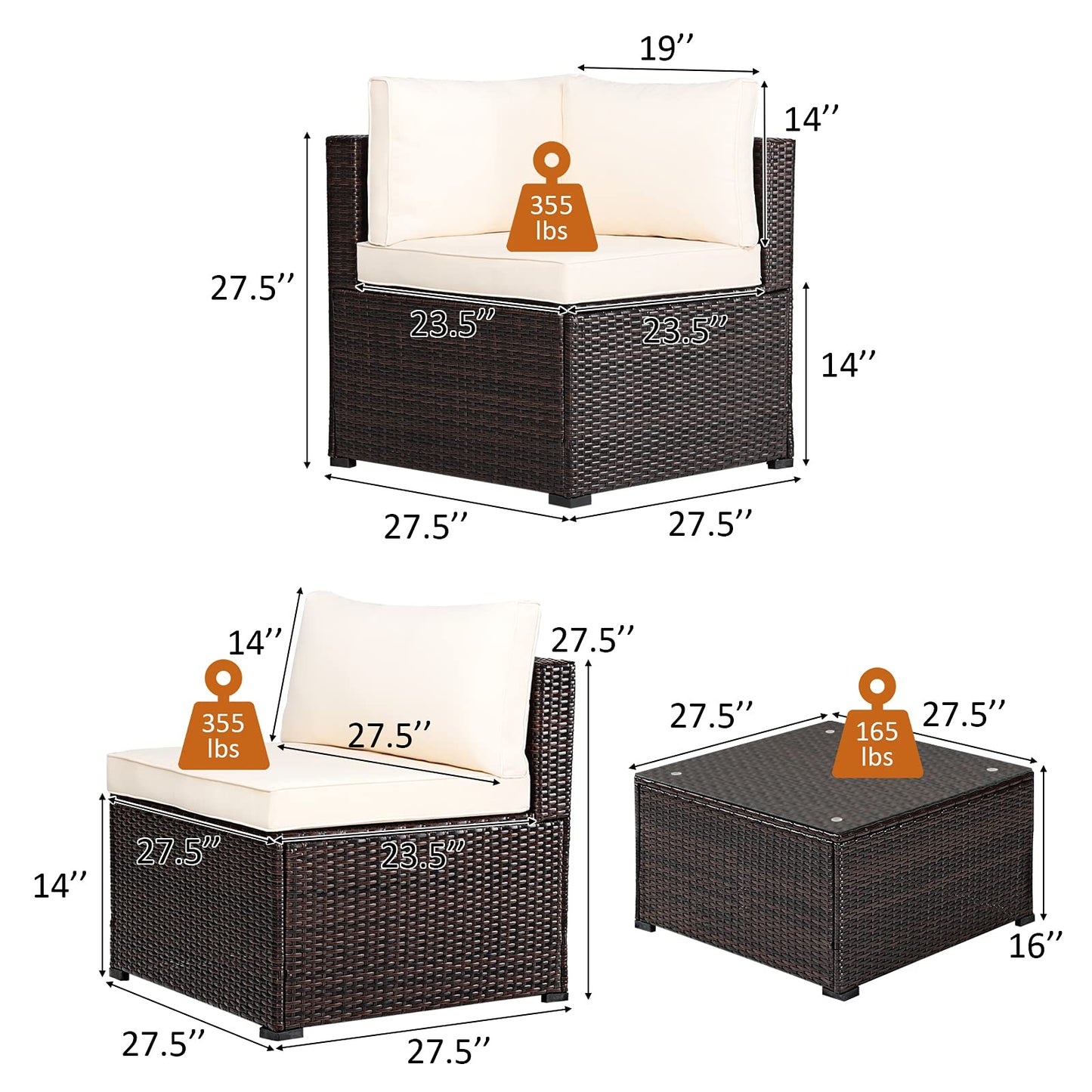 6 Pieces Patio Furniture Set, Outdoor Rattan Sofa Set, Wicker Conversation Set