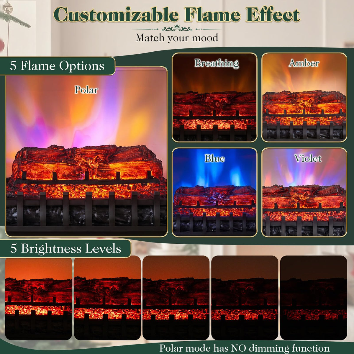 Tangkula 23" WiFi Fireplace Insert Pinewood Set with App and Remote