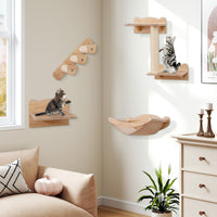 Tangkula Cat Wall Shelves, Wall Mounted 4pcs Kitten Furniture Set with Hammock