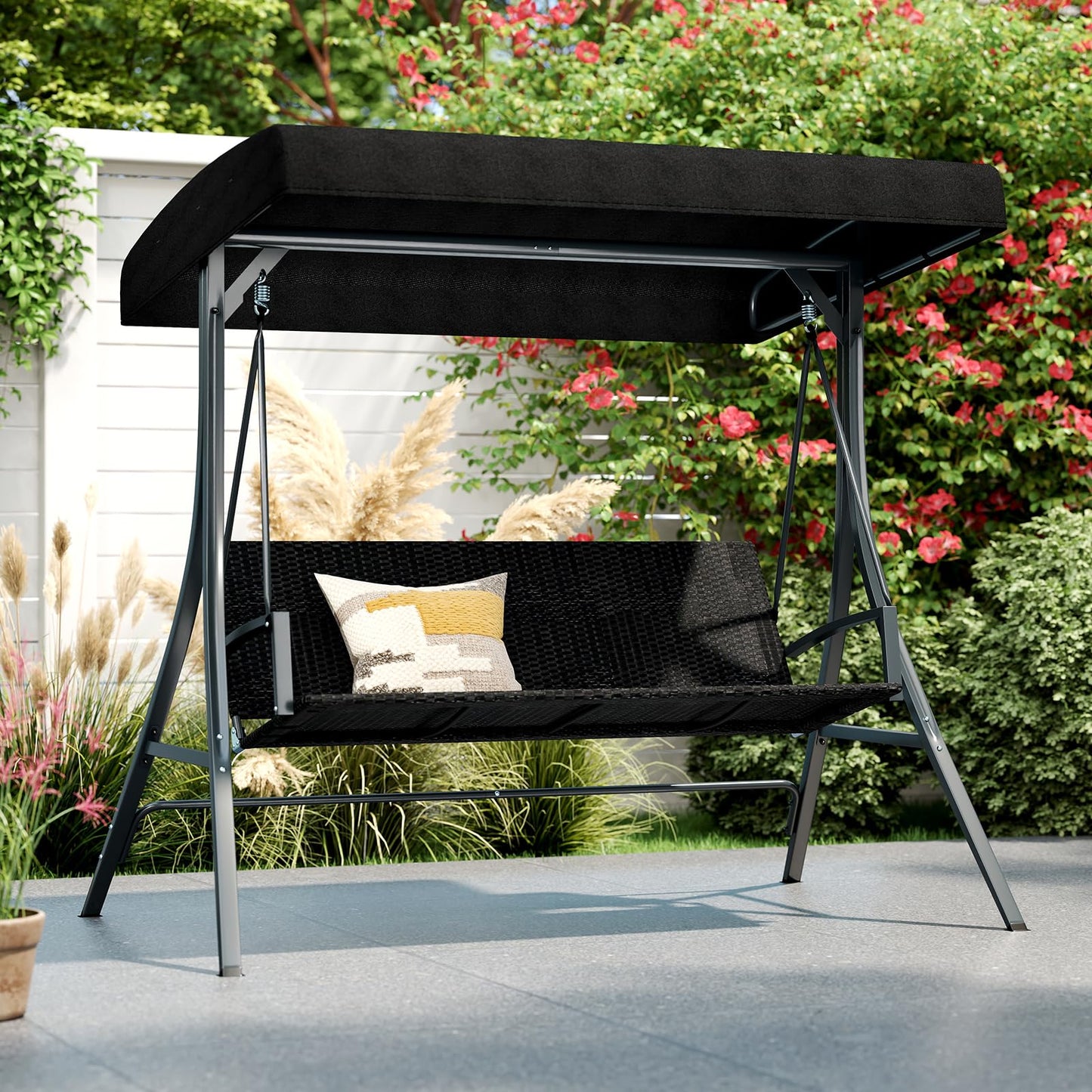 Tangkula 3 Person Wicker Porch Swing for Backyard