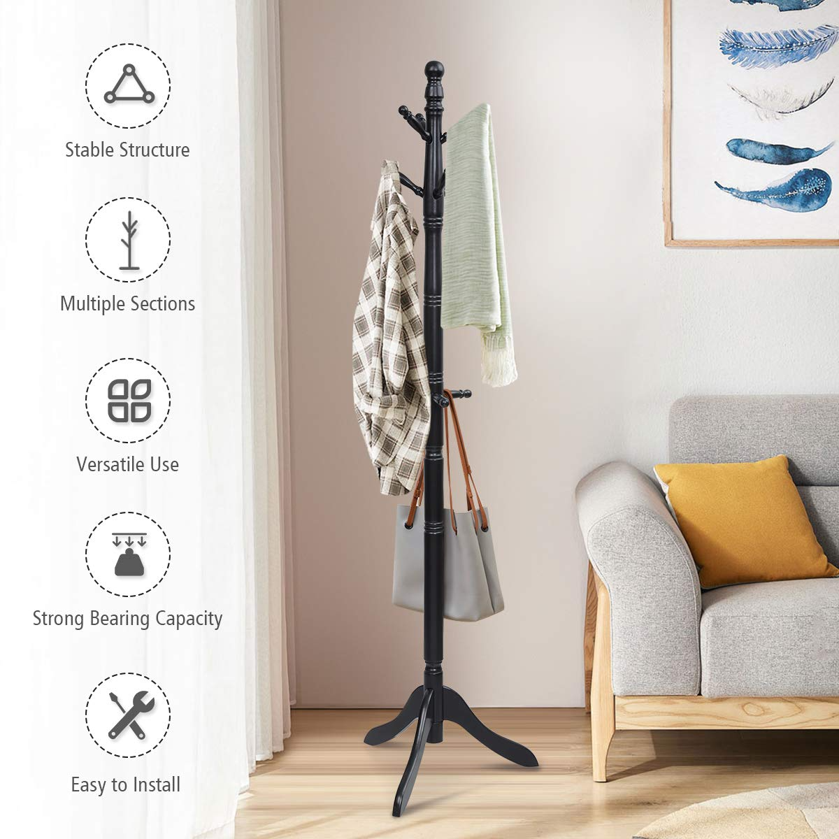 Wood Coat Rack - Tangkula