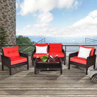 Tangkula 4 Piece Patio Furniture Set with Glass Top Coffee Table