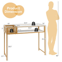 Tangkula Console Table, 2-Tier Faux Marble Sofa Table with Open Storage Shelf, Gold Steel Frame, Modern Entryway Table