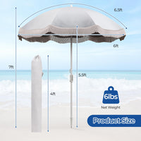 Tangkula 6.5FT Beach Umbrella with Fringe, UPF50+ Outdoor Boho Umbrella with Tassels, Push Button Tilt