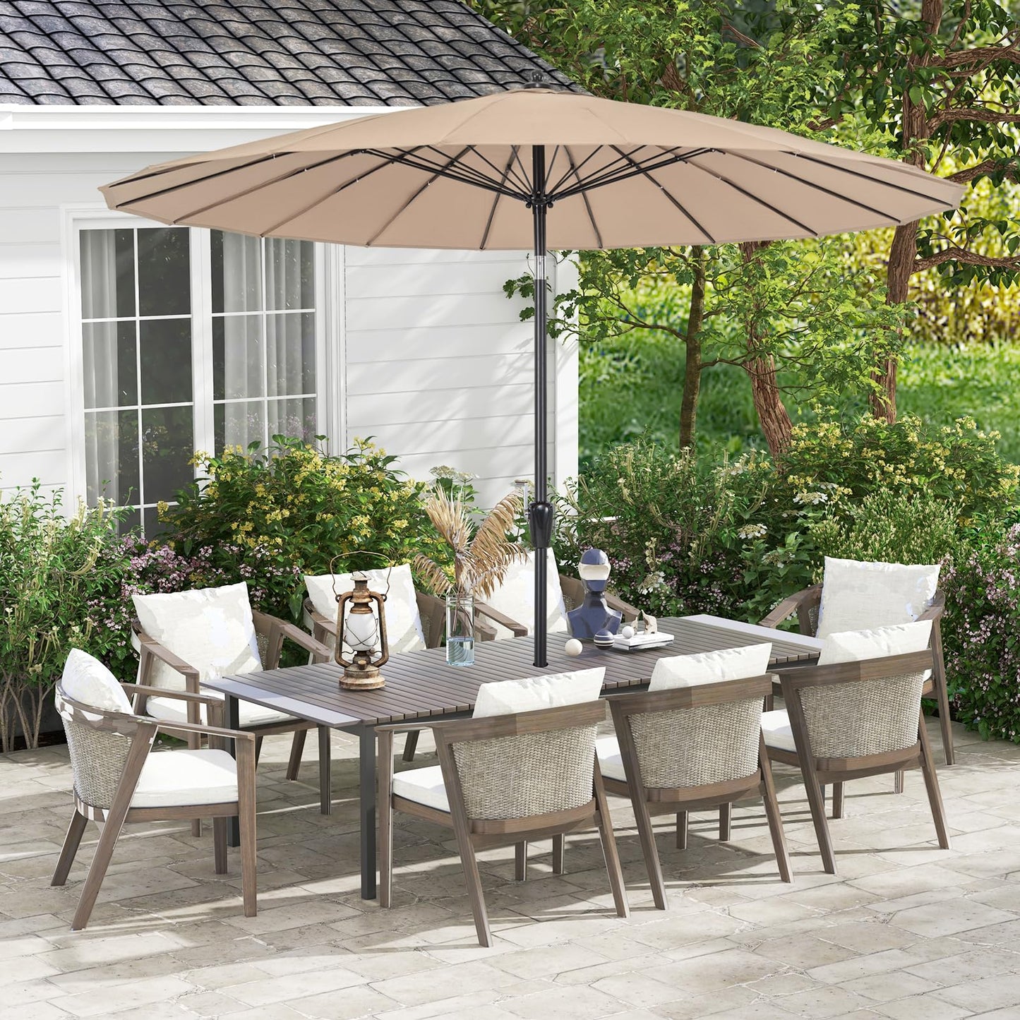 Tangkula 9FT Round Patio Umbrella, Outdoor Market Umbrella with 18 Fiberglass Ribs