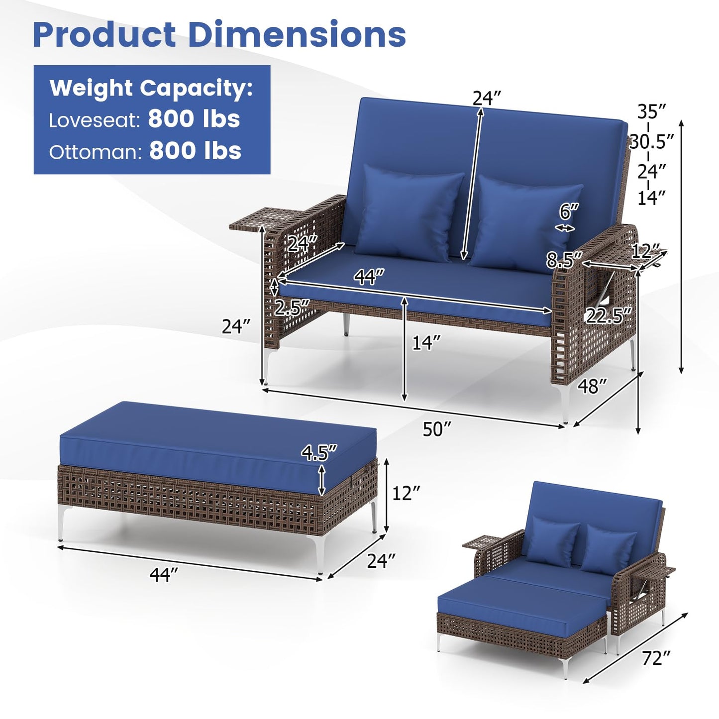 Tangkula Patio Rattan Daybed with 4 Level Adjustable Backrest