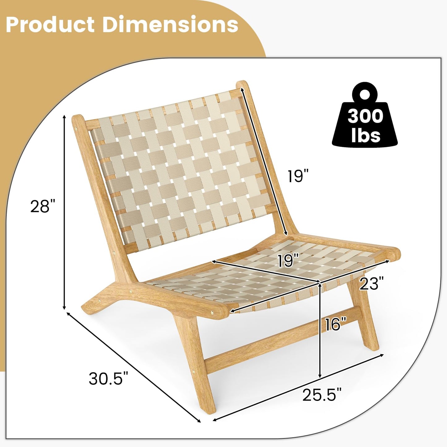 Chaise de patio Tangkula en bois de teck sans accoudoirs avec assise et dossier en sangle