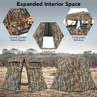 Tangkula 2-3 Person Hunting Blind, 360 Degree See Through Ground Blind with 4 Silent Slide Windows