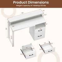 Tangkula White Desk with 2 Storage Drawers & Power Outlets