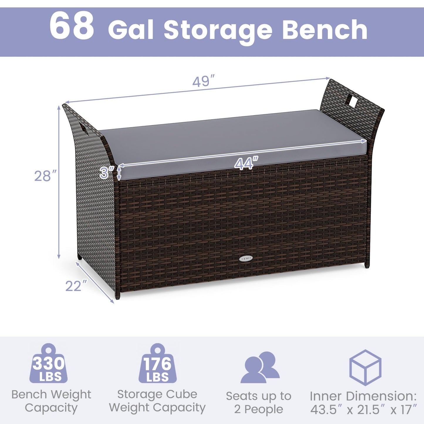 Tangkula Storage Bench Outdoor Bench with Hand-Woven PE Rattan Wicker