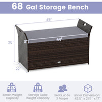 Tangkula Storage Bench Outdoor Bench with Hand-Woven PE Rattan Wicker