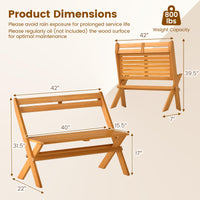 Banc extérieur pliable en bois d'acacia Tangkula, capacité 360 kg