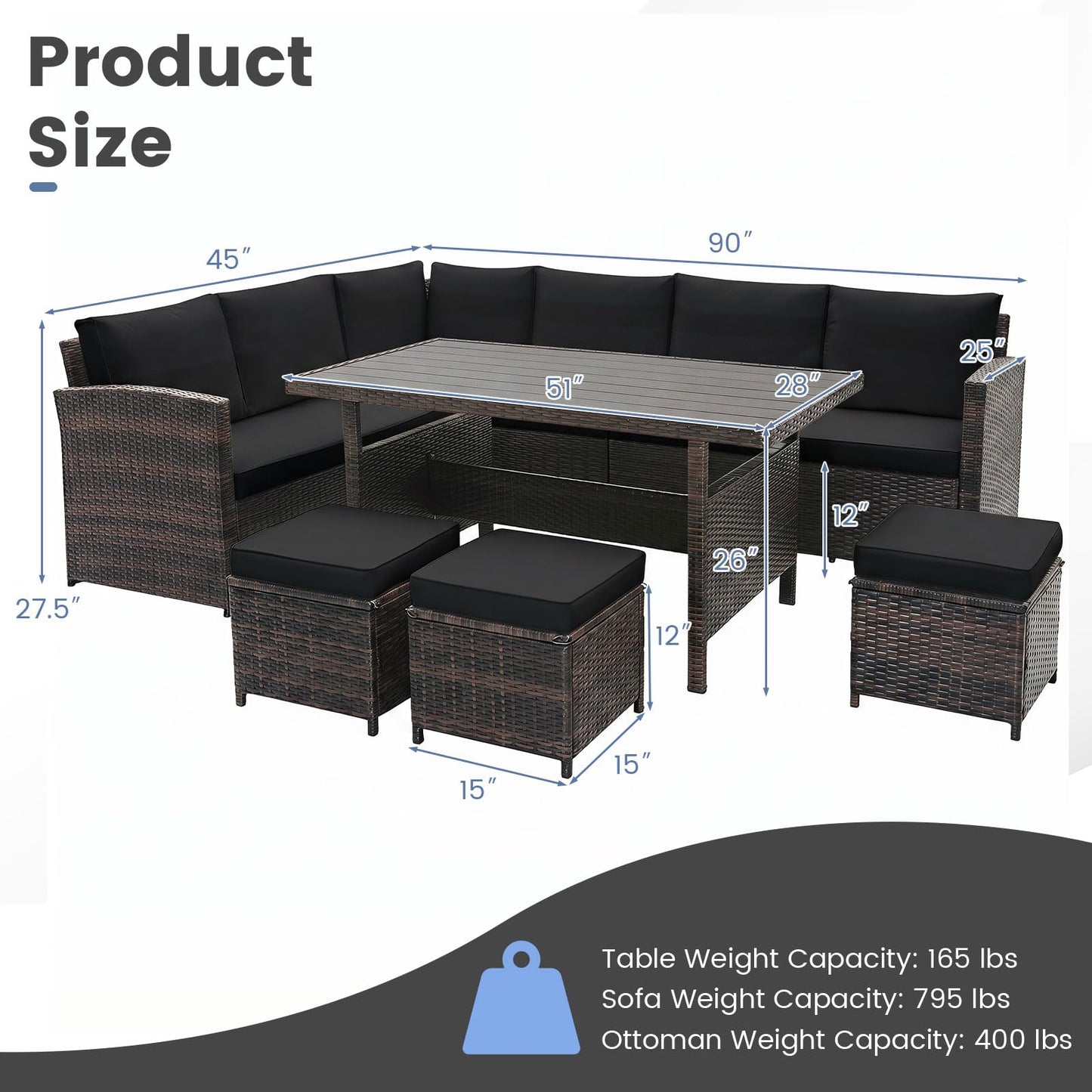 Tangkula 7 Pieces Wicker Patio Furniture Set for Backyard Garden Poolside