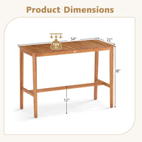Tangkula Patio Bar Table 54” x 22” Acacia Wood Counter Height Table