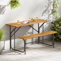 Tangkula Heavy-Duty Outdoor Acacia Wood Dining Furniture with Metal Legs for Balcony