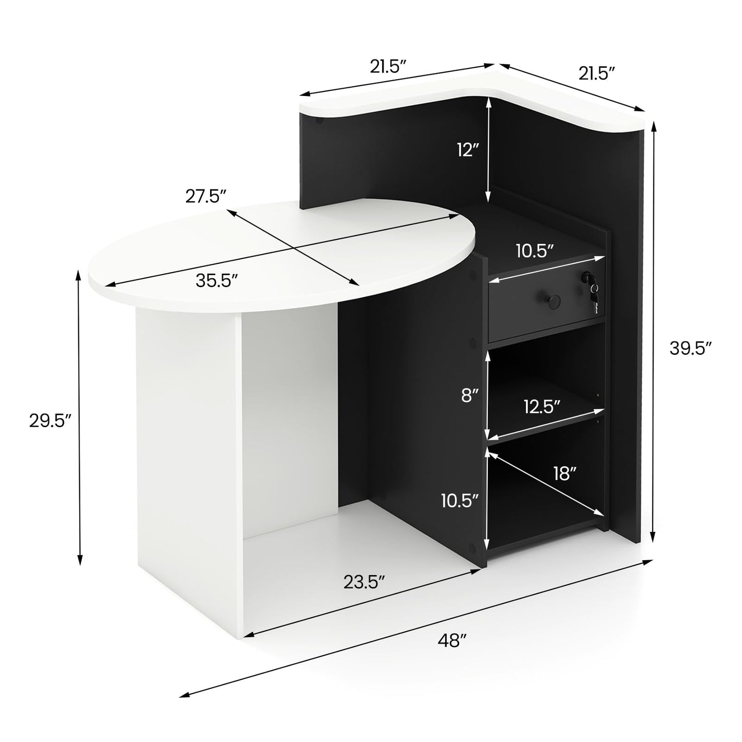 Tangkula Reception Desk, Front Counter Desk with Lockable Drawer & Adjustable Shelf
