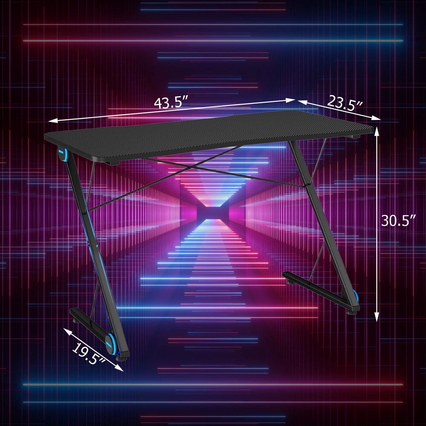 Tangkula Gaming Desk with LED Lights & Large Carbon Fiber Surface