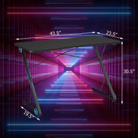 Tangkula Gaming Desk with LED Lights & Large Carbon Fiber Surface