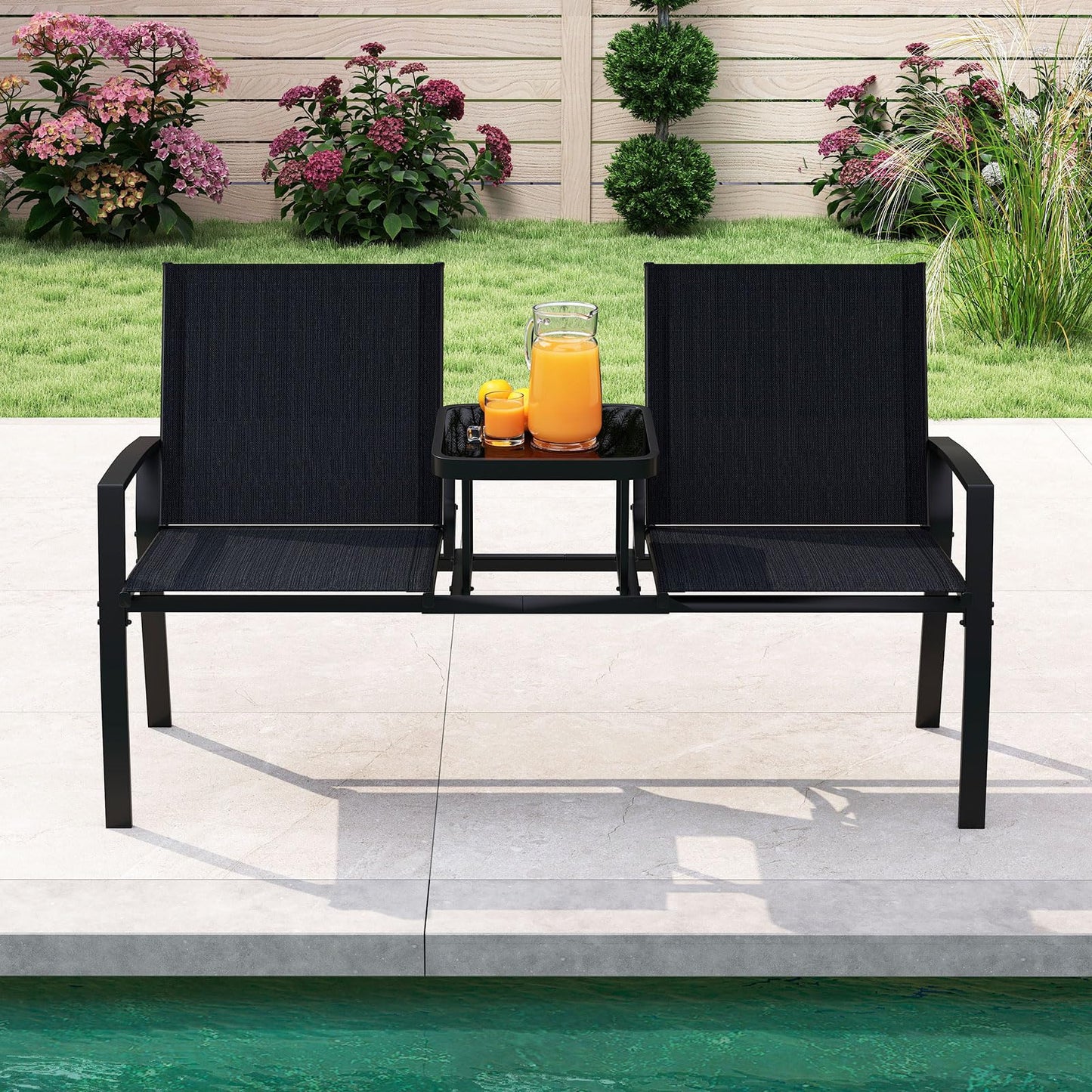 Tangkula Patio Loveseat with Built-in Table for Porch Backyard Garden
