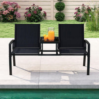 Tangkula Patio Loveseat with Built-in Table for Porch Backyard Garden