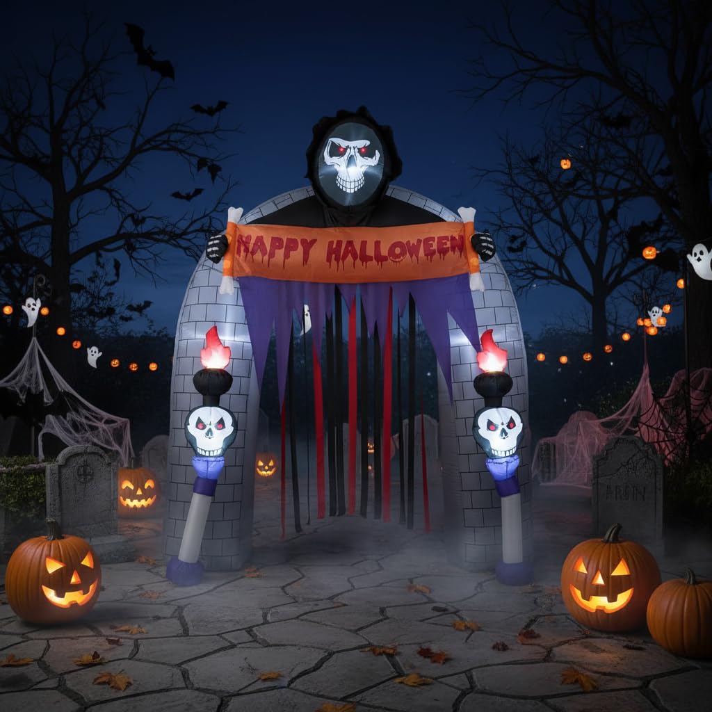 Tangkula 8.5 FT Halloween Inflatable Grim Reaper Archway with 2 Candles