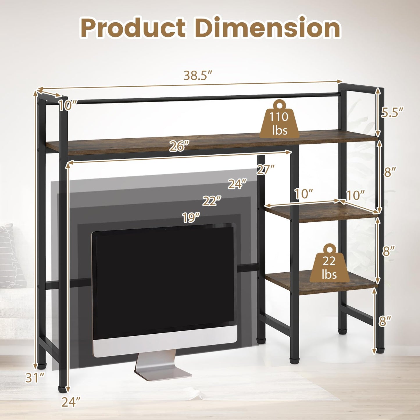 Tangkula 4-Tier Desktop Bookshelf for Home Office