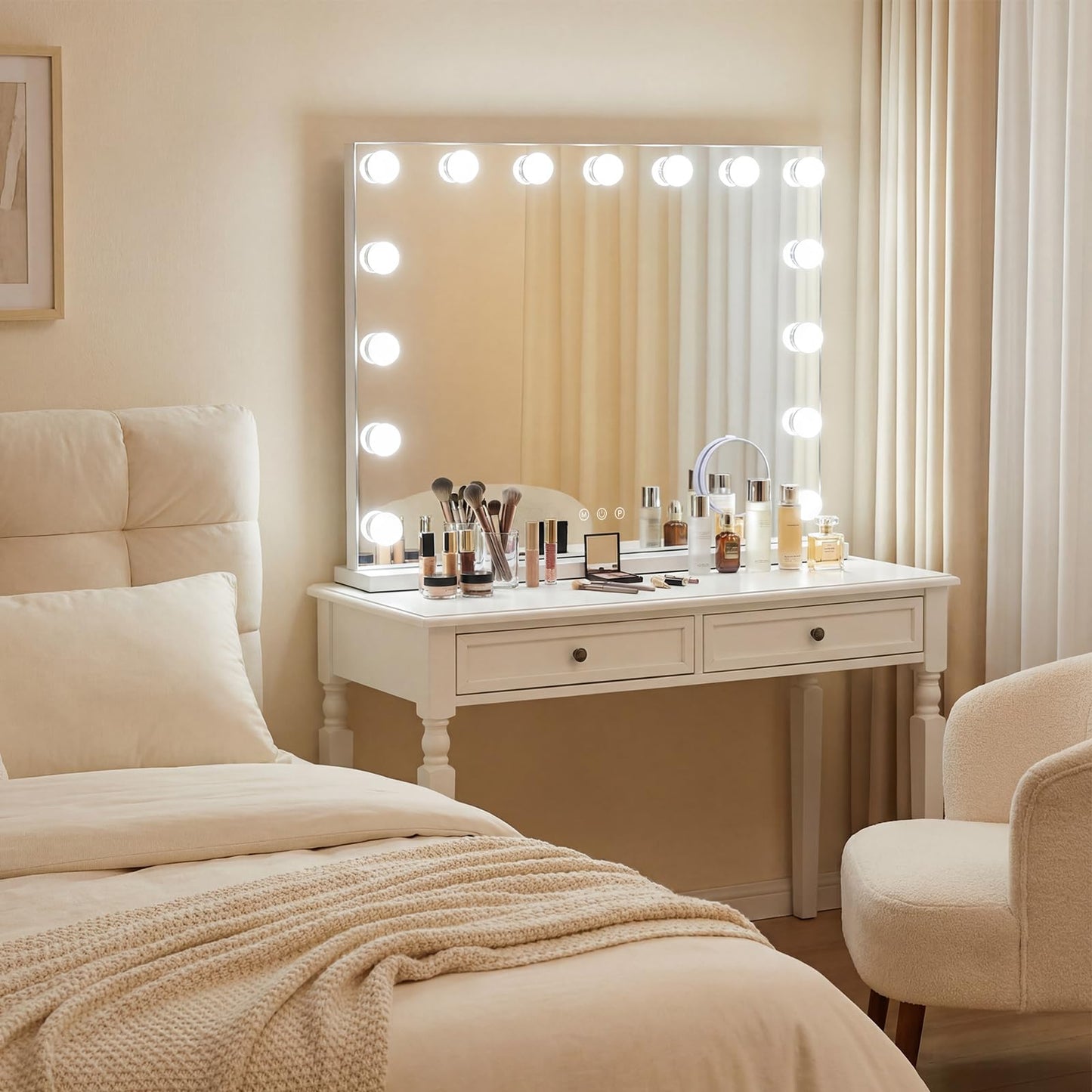 Miroir de maquillage éclairé Tangkula 18" x 23" avec grossissement 10x et 3 modes d'éclairage à intensité variable