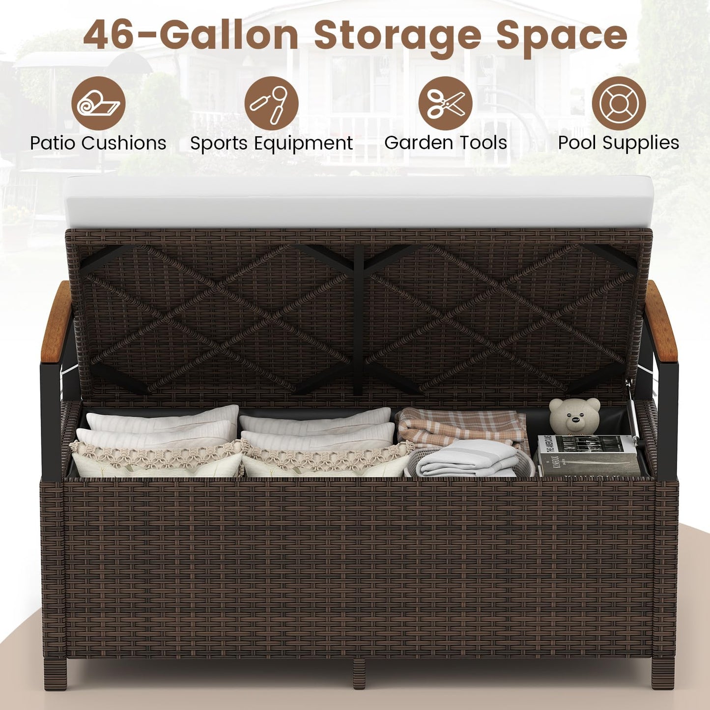 Tangkula 46 Gallon Outdoor Bench with Storage for Porch Backyard Poolside
