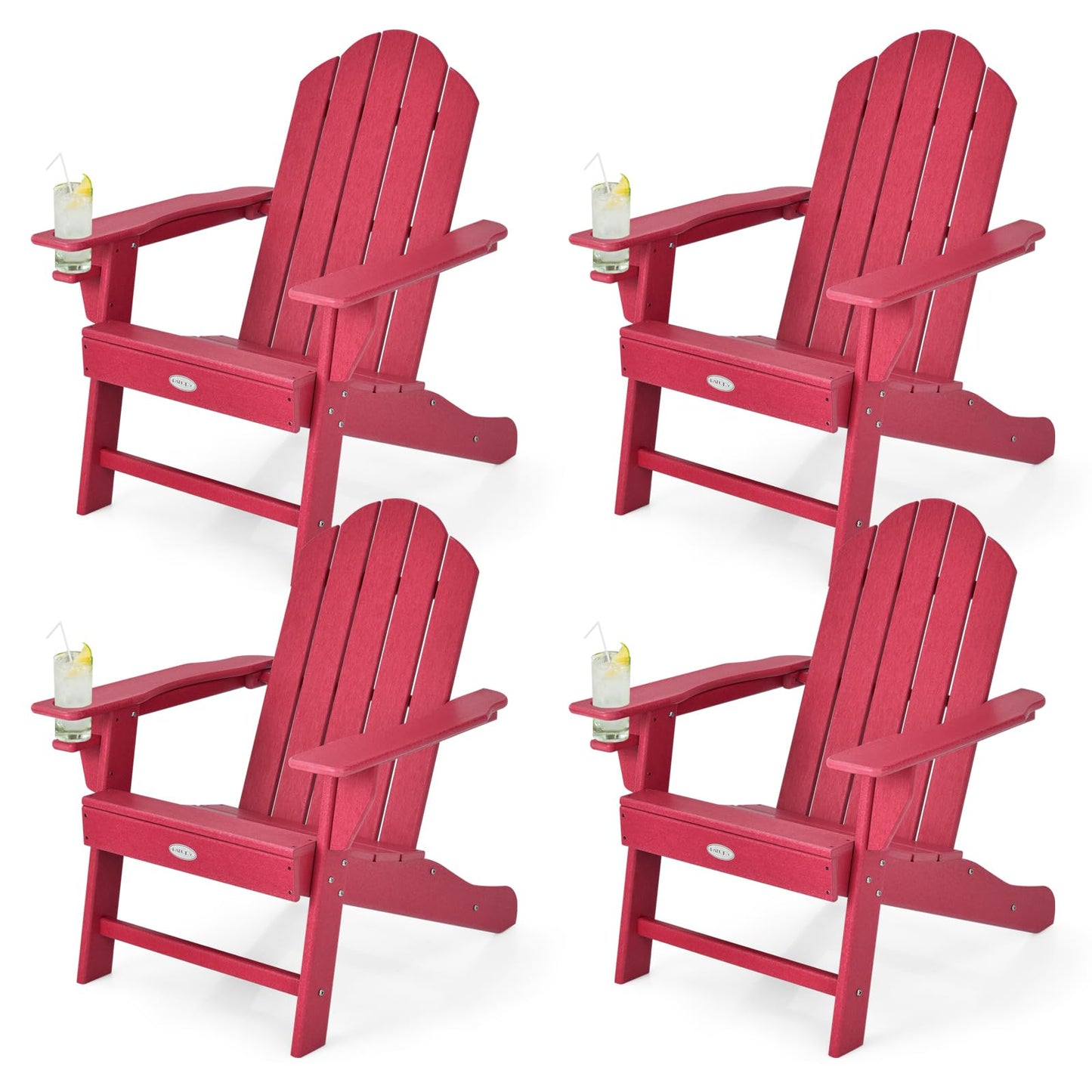 Tangkula Adirondack Chair Outdoor, Fade Resistant HDPE Armchairs with Cup Holder